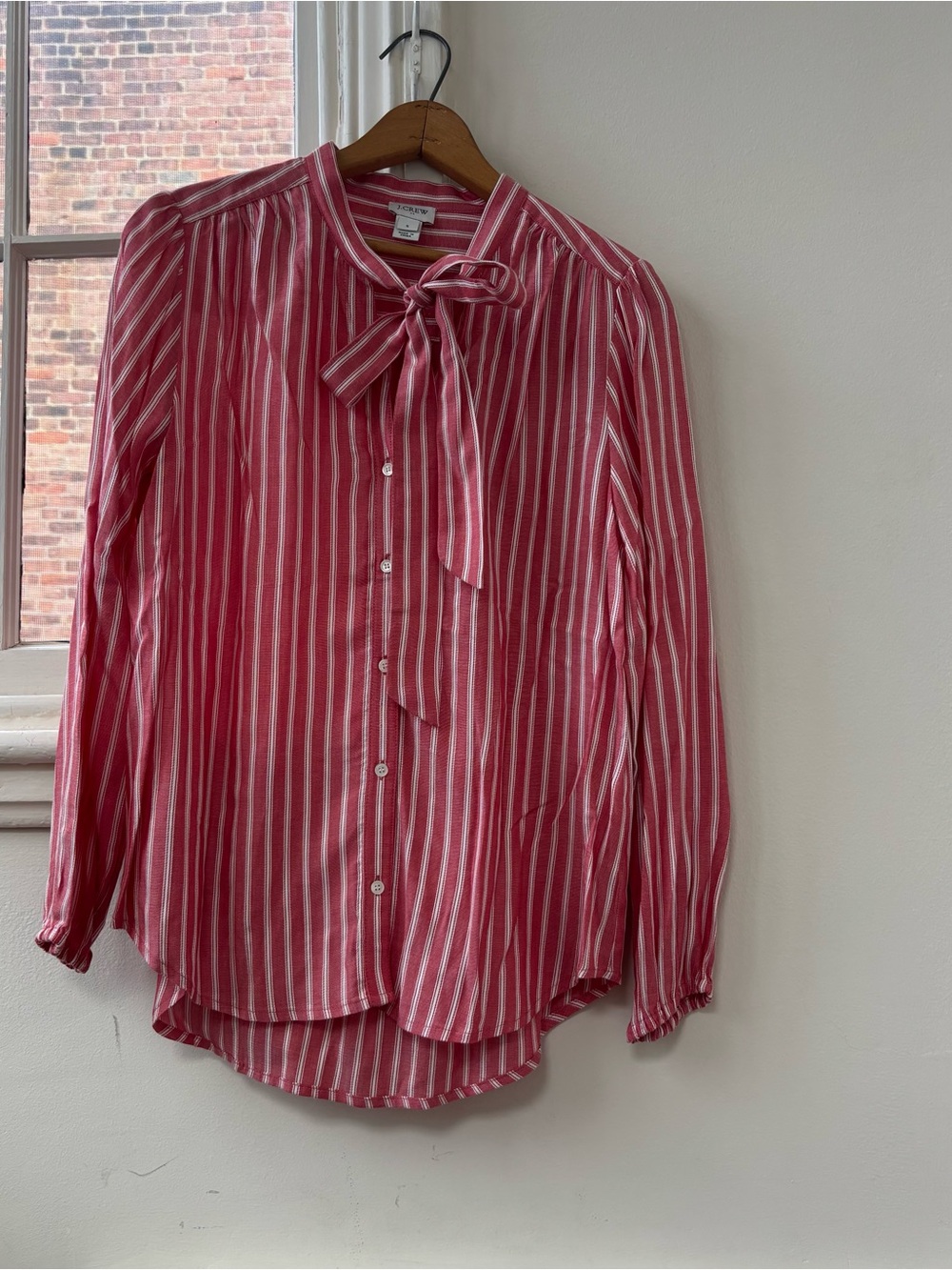 J. Crew Striped Tie-Neck Button Down Blouse